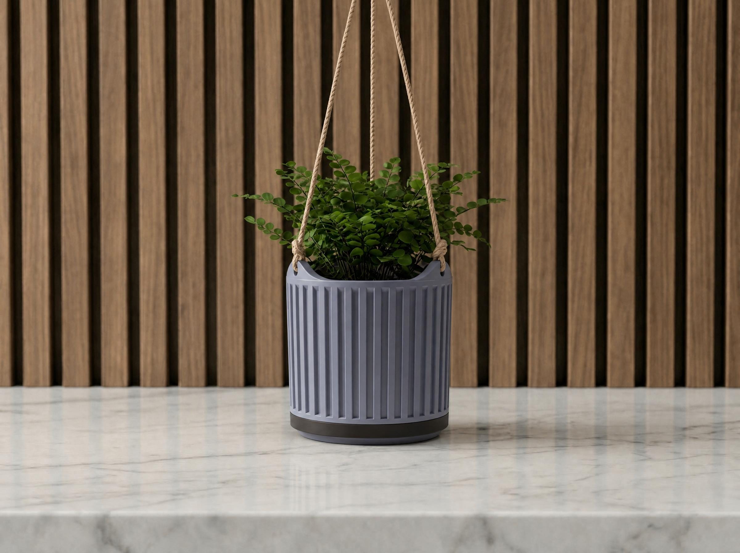 Fluted Hanging Planter with Drainage Tray, Modern Indoor Plant Pot, Boho Minimalist Home Decor